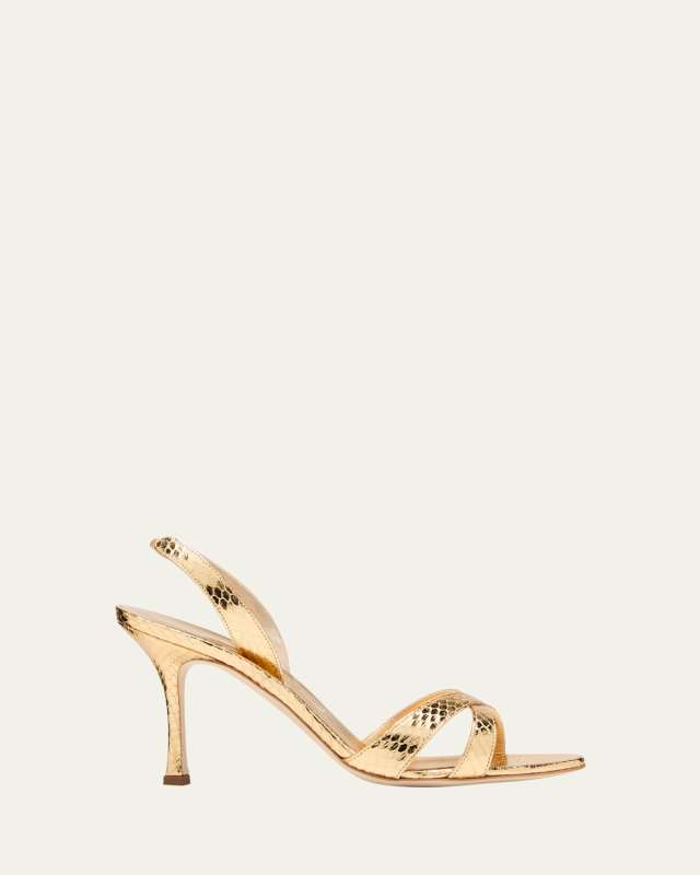 Callasli Metallic Snake-Embossed Leather Sandals